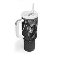 Odin and Viking Warrior Norse Mythology Tumbler With Handle Realistic Black and Grey Tattoo Style