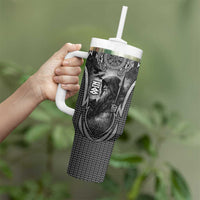 Odin and Viking Warrior Norse Mythology Tumbler With Handle Realistic Black and Grey Tattoo Style