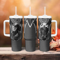 Odin and Viking Warrior Norse Mythology Tumbler With Handle Realistic Black and Grey Tattoo Style