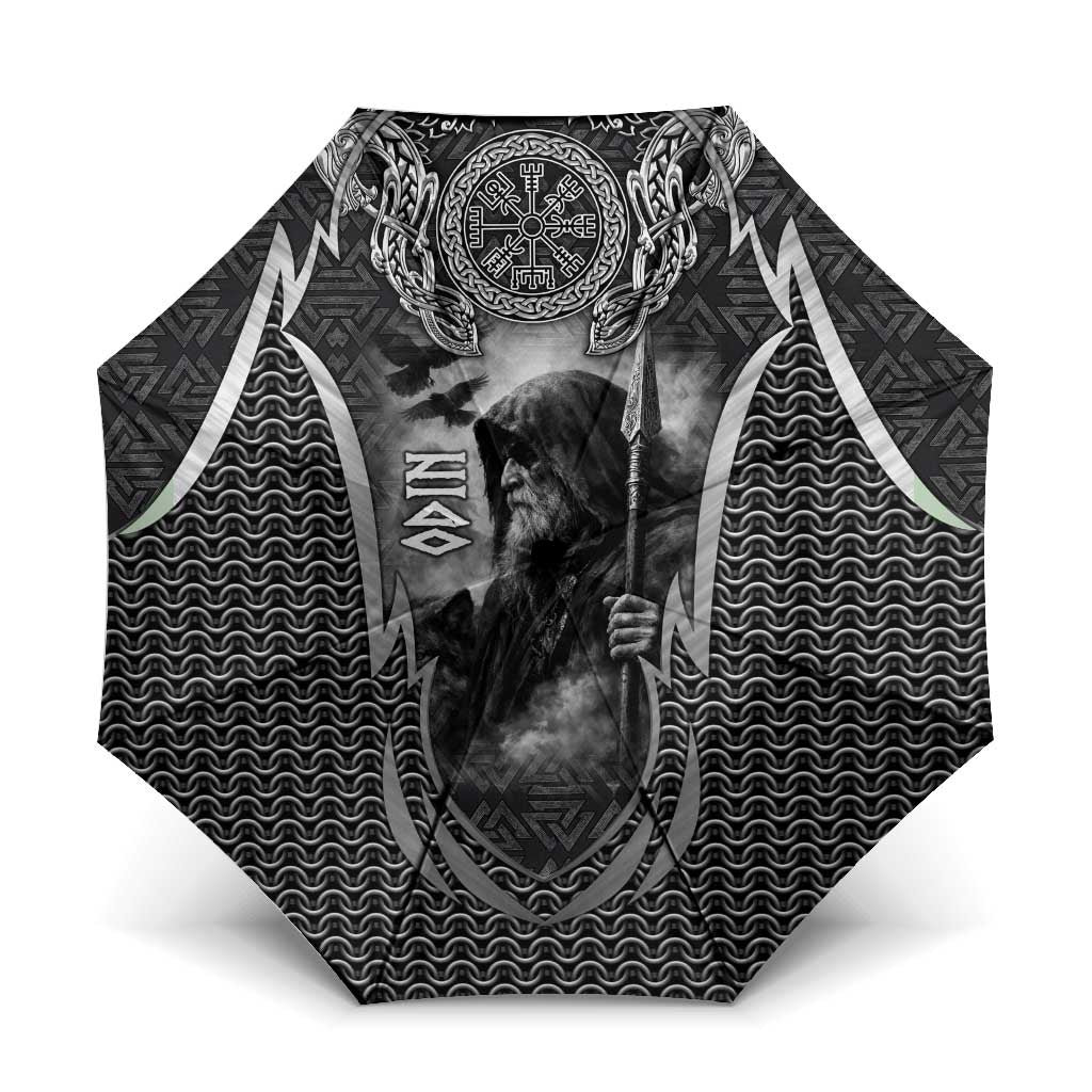 Odin and Viking Warrior Norse Mythology Umbrella Realistic Black and Grey Tattoo Style