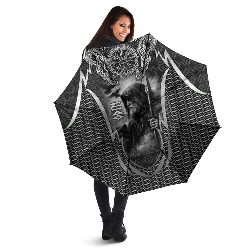 Odin and Viking Warrior Norse Mythology Umbrella Realistic Black and Grey Tattoo Style