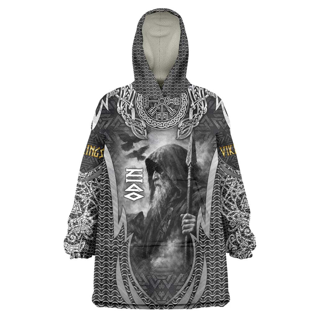 Odin and Viking Warrior Norse Mythology Wearable Blanket Hoodie Realistic Black and Grey Tattoo Style