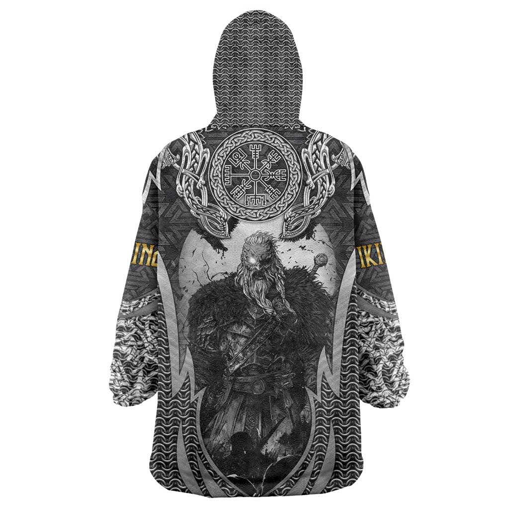 Odin and Viking Warrior Norse Mythology Wearable Blanket Hoodie Realistic Black and Grey Tattoo Style