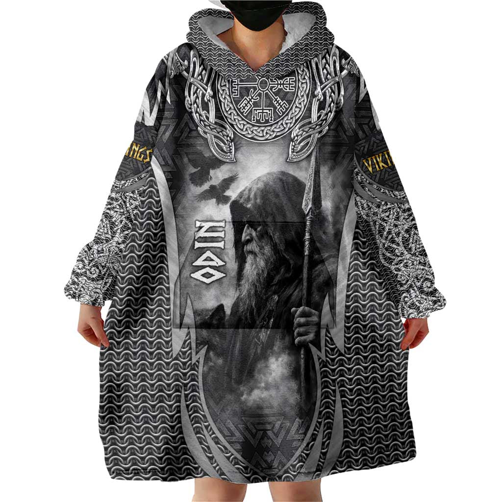 Odin and Viking Warrior Norse Mythology Wearable Blanket Hoodie Realistic Black and Grey Tattoo Style