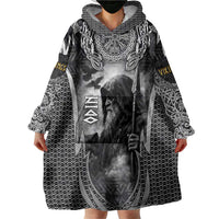 Odin and Viking Warrior Norse Mythology Wearable Blanket Hoodie Realistic Black and Grey Tattoo Style