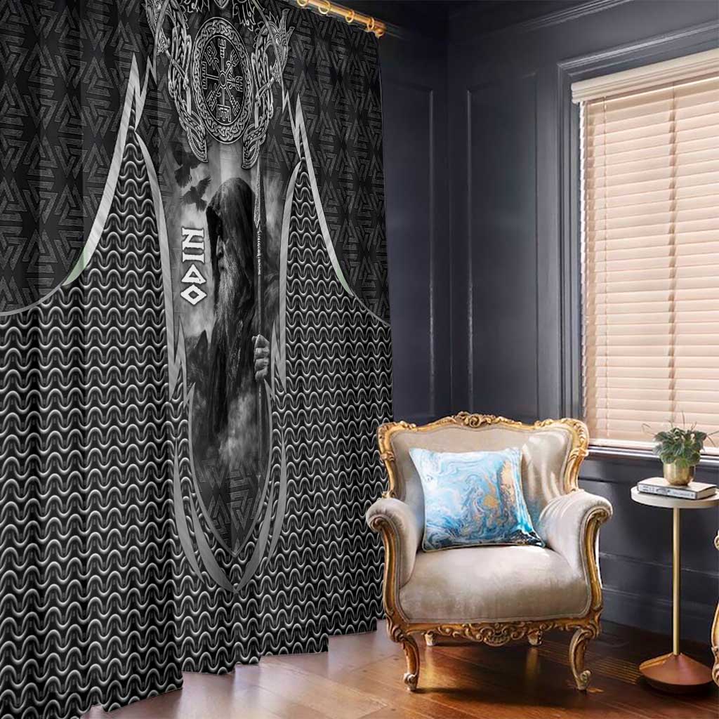 Odin and Viking Warrior Norse Mythology Window Curtain Realistic Black and Grey Tattoo Style