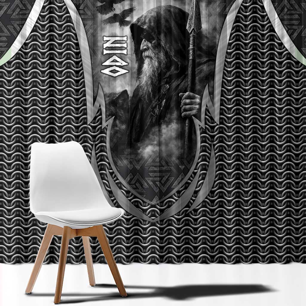 Odin and Viking Warrior Norse Mythology Window Curtain Realistic Black and Grey Tattoo Style