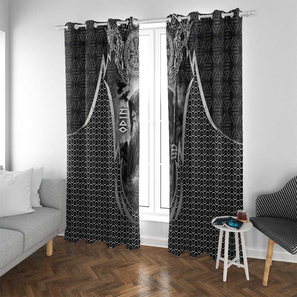 Odin and Viking Warrior Norse Mythology Window Curtain Realistic Black and Grey Tattoo Style