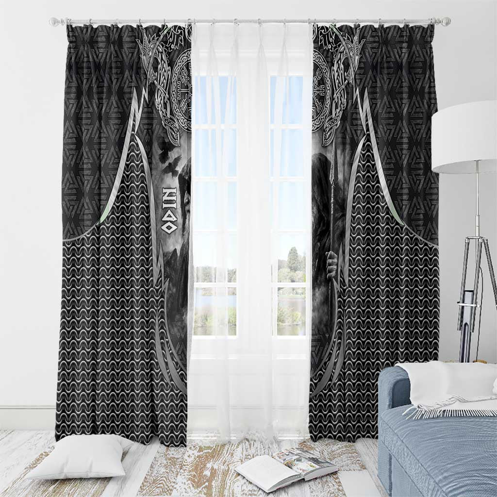 Odin and Viking Warrior Norse Mythology Window Curtain Realistic Black and Grey Tattoo Style