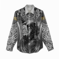 Odin and Viking Warrior Norse Mythology Women Casual Shirt Realistic Black and Grey Tattoo Style