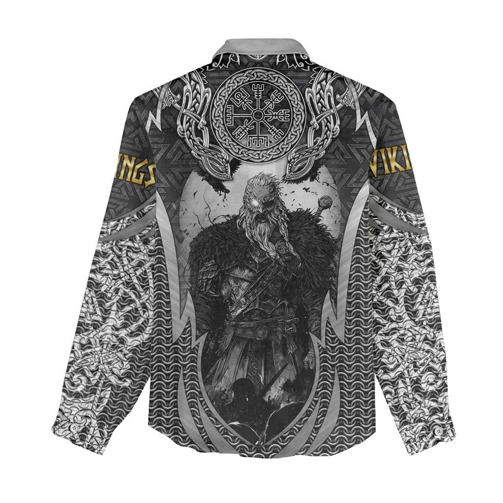 Odin and Viking Warrior Norse Mythology Women Casual Shirt Realistic Black and Grey Tattoo Style