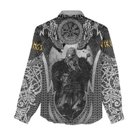 Odin and Viking Warrior Norse Mythology Women Casual Shirt Realistic Black and Grey Tattoo Style