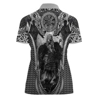 Odin and Viking Warrior Norse Mythology Women Polo Shirt Realistic Black and Grey Tattoo Style