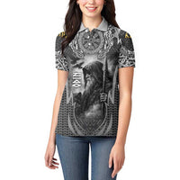 Odin and Viking Warrior Norse Mythology Women Polo Shirt Realistic Black and Grey Tattoo Style