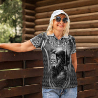 Odin and Viking Warrior Norse Mythology Women Polo Shirt Realistic Black and Grey Tattoo Style