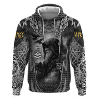 Odin and Viking Warrior Norse Mythology Zip Hoodie Realistic Black and Grey Tattoo Style