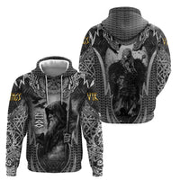 Odin and Viking Warrior Norse Mythology Zip Hoodie Realistic Black and Grey Tattoo Style