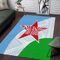 Djibouti Cultural Area Rug National Emblem, Tribal Motifs and Red Star Symbol of Unity