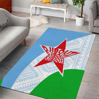 Djibouti Cultural Area Rug National Emblem, Tribal Motifs and Red Star Symbol of Unity