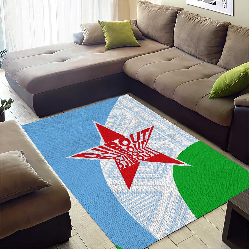 Djibouti Cultural Area Rug National Emblem, Tribal Motifs and Red Star Symbol of Unity
