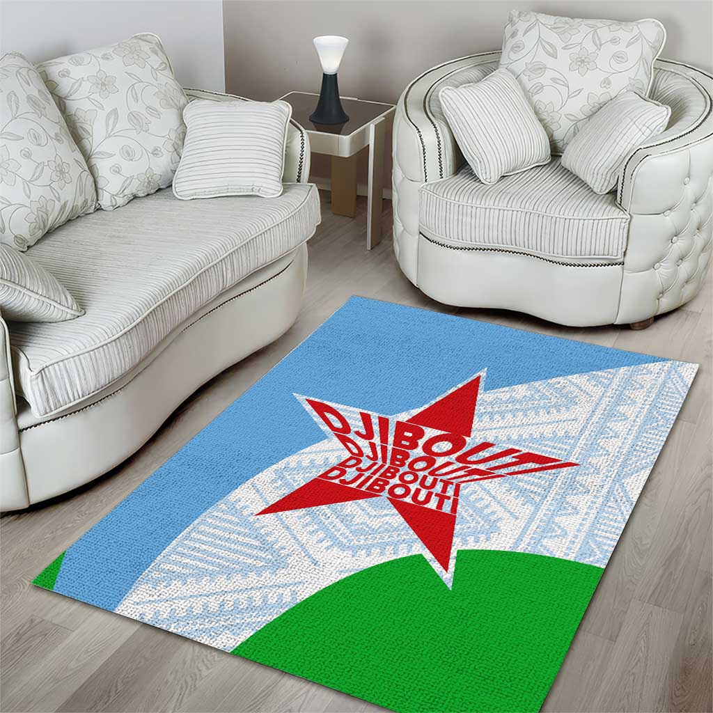 Djibouti Cultural Area Rug National Emblem, Tribal Motifs and Red Star Symbol of Unity
