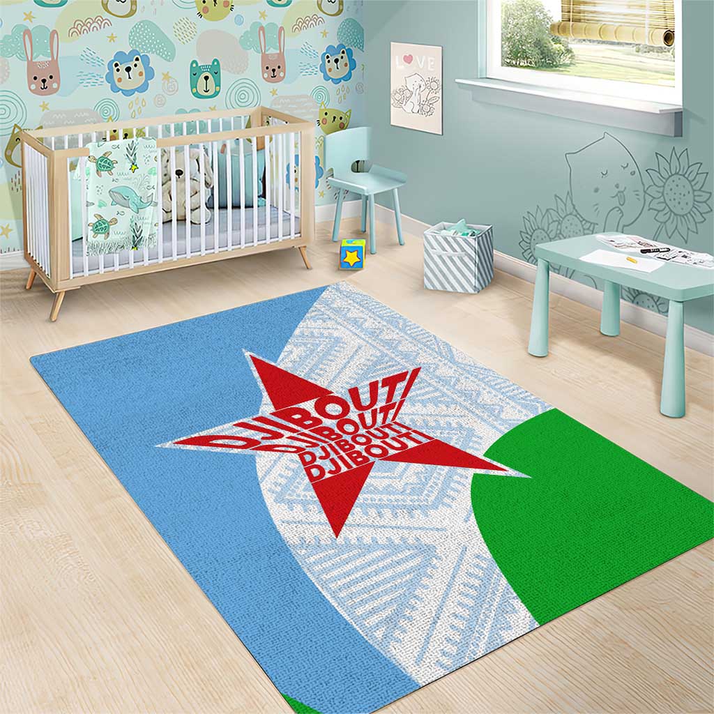 Djibouti Cultural Area Rug National Emblem, Tribal Motifs and Red Star Symbol of Unity