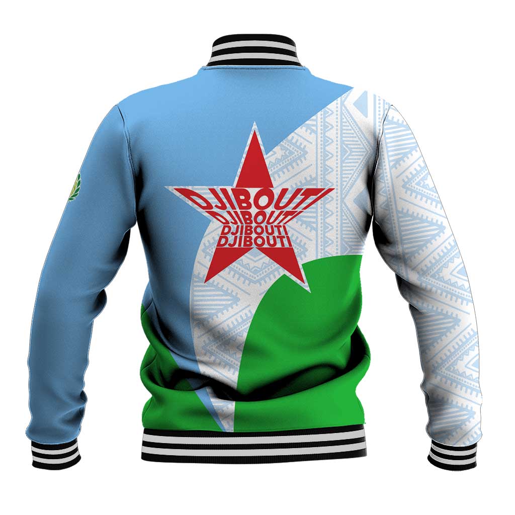 Djibouti Cultural Baseball Jacket National Emblem, Tribal Motifs and Red Star Symbol of Unity