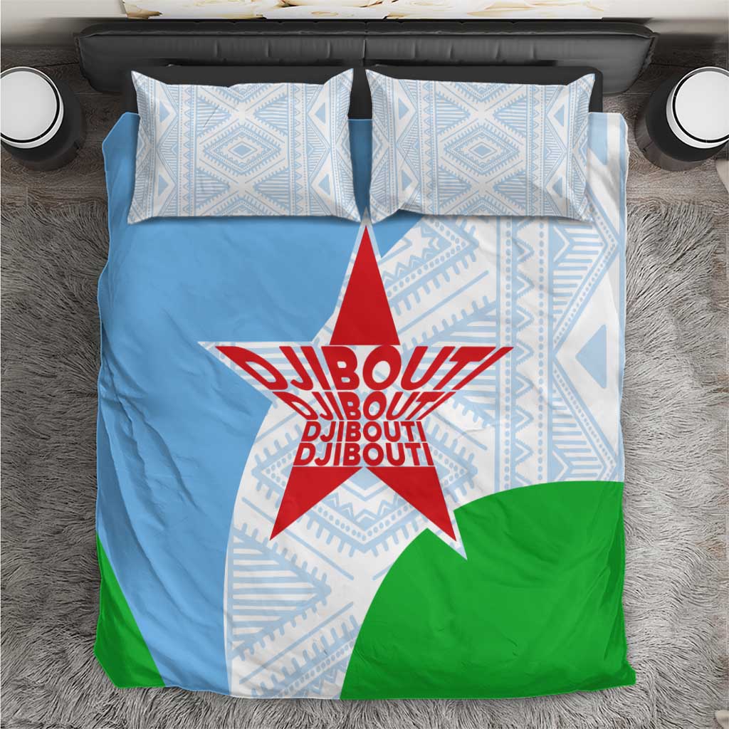 Djibouti Cultural Bedding Set National Emblem, Tribal Motifs and Red Star Symbol of Unity