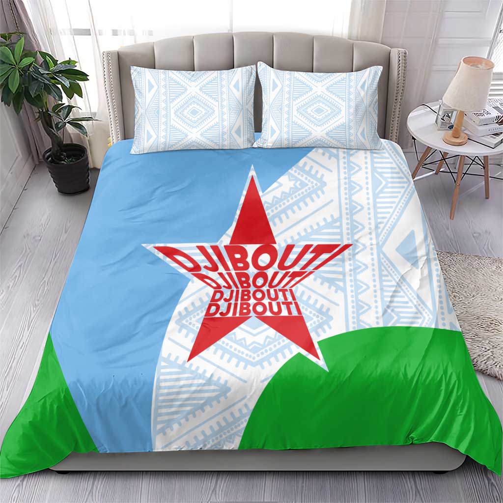 Djibouti Cultural Bedding Set National Emblem, Tribal Motifs and Red Star Symbol of Unity