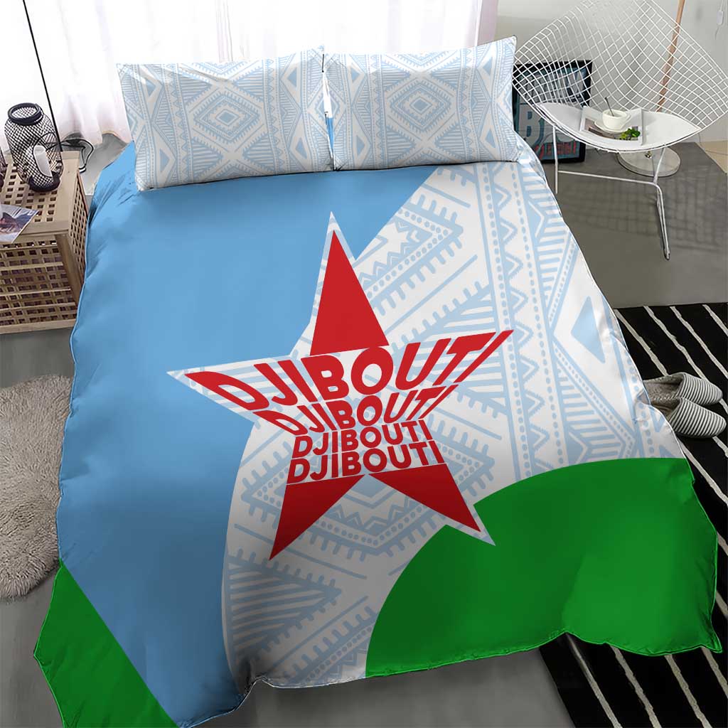 Djibouti Cultural Bedding Set National Emblem, Tribal Motifs and Red Star Symbol of Unity