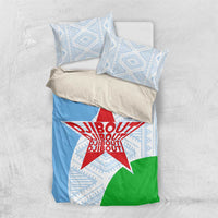 Djibouti Cultural Bedding Set National Emblem, Tribal Motifs and Red Star Symbol of Unity