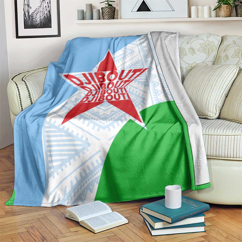 Djibouti Cultural Blanket National Emblem, Tribal Motifs and Red Star Symbol of Unity