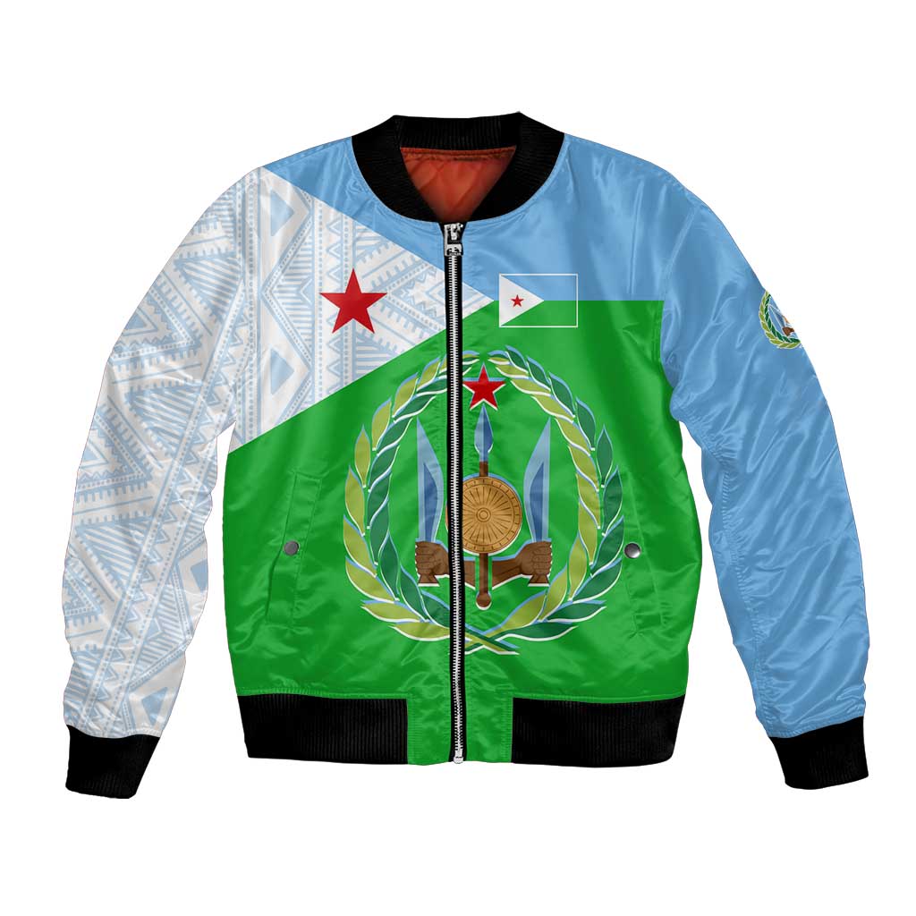 Djibouti Cultural Bomber Jacket National Emblem, Tribal Motifs and Red Star Symbol of Unity