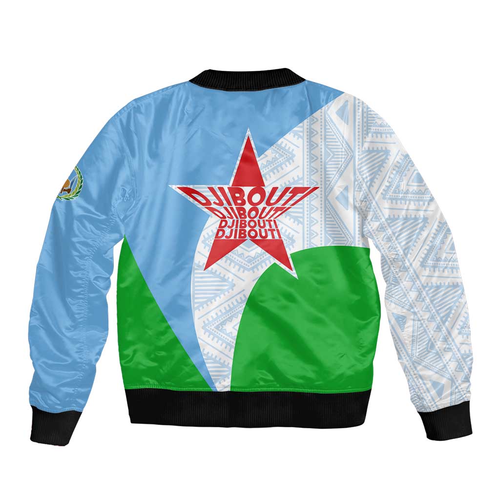 Djibouti Cultural Bomber Jacket National Emblem, Tribal Motifs and Red Star Symbol of Unity