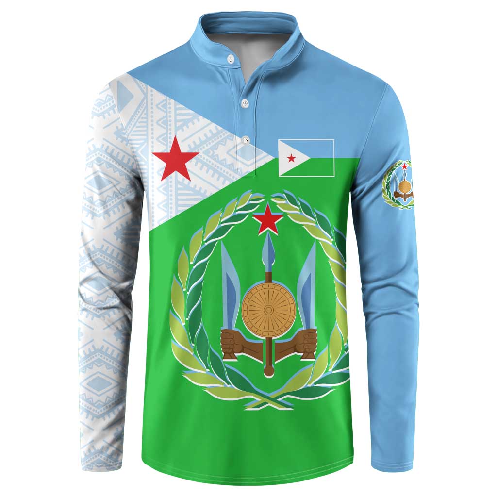 Djibouti Cultural Button Sweatshirt National Emblem, Tribal Motifs and Red Star Symbol of Unity