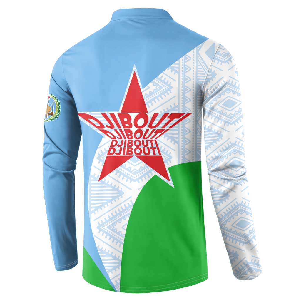 Djibouti Cultural Button Sweatshirt National Emblem, Tribal Motifs and Red Star Symbol of Unity