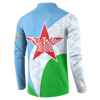 Djibouti Cultural Button Sweatshirt National Emblem, Tribal Motifs and Red Star Symbol of Unity