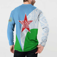 Djibouti Cultural Button Sweatshirt National Emblem, Tribal Motifs and Red Star Symbol of Unity