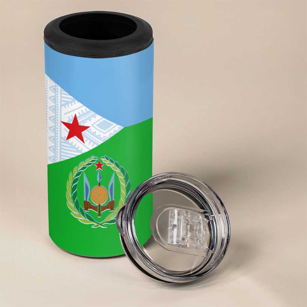 Djibouti Cultural 4 in 1 Can Cooler Tumbler National Emblem, Tribal Motifs and Red Star Symbol of Unity
