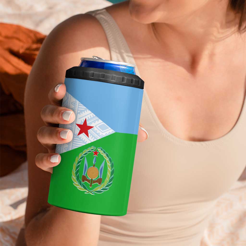 Djibouti Cultural 4 in 1 Can Cooler Tumbler National Emblem, Tribal Motifs and Red Star Symbol of Unity