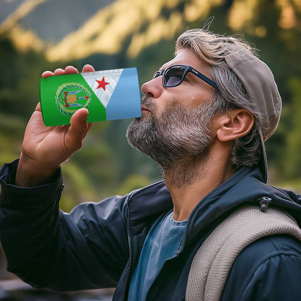 Djibouti Cultural 4 in 1 Can Cooler Tumbler National Emblem, Tribal Motifs and Red Star Symbol of Unity