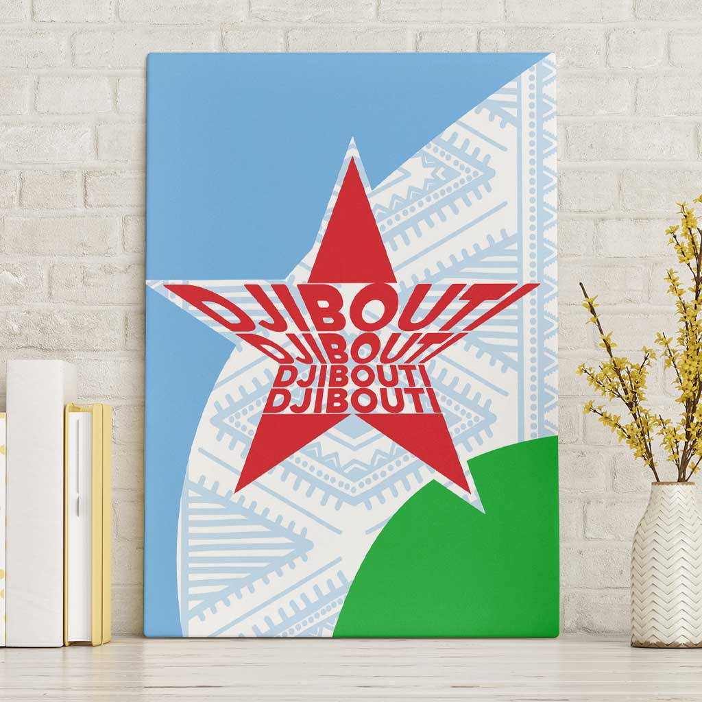 Djibouti Cultural Canvas Wall Art National Emblem, Tribal Motifs and Red Star Symbol of Unity