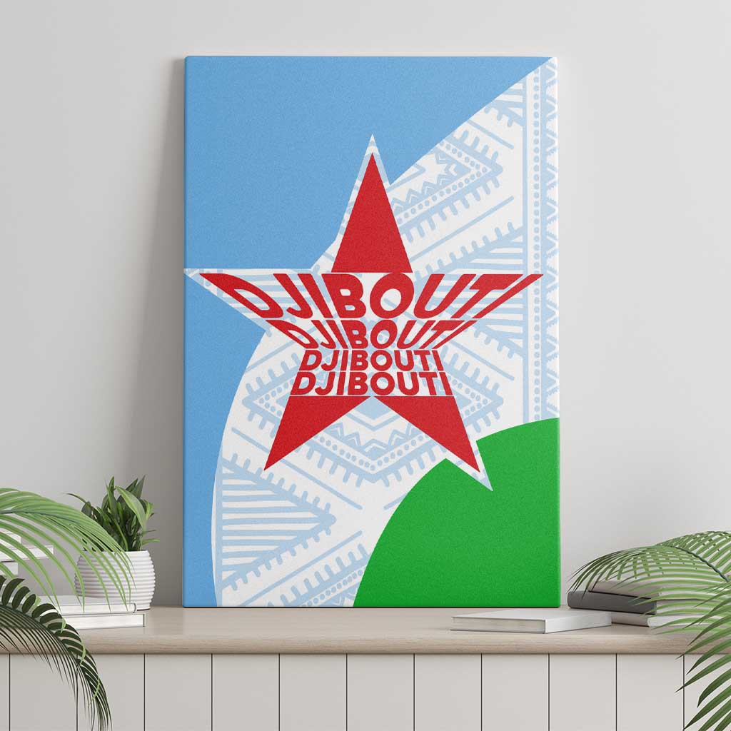 Djibouti Cultural Canvas Wall Art National Emblem, Tribal Motifs and Red Star Symbol of Unity