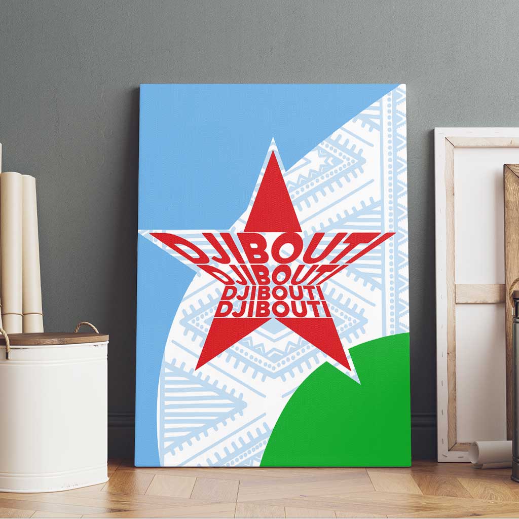 Djibouti Cultural Canvas Wall Art National Emblem, Tribal Motifs and Red Star Symbol of Unity
