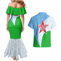 Djibouti Cultural Couples Matching Mermaid Dress and Hawaiian Shirt National Emblem, Tribal Motifs and Red Star Symbol of Unity