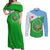 Djibouti Cultural Couples Matching Off Shoulder Maxi Dress and Long Sleeve Button Shirt National Emblem, Tribal Motifs and Red Star Symbol of Unity