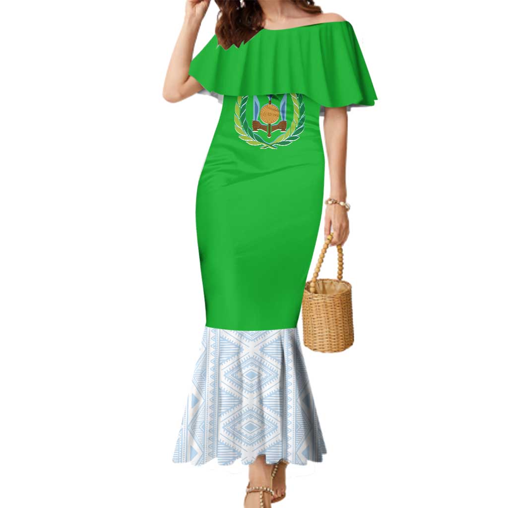 Djibouti Cultural Family Matching Mermaid Dress and Hawaiian Shirt National Emblem, Tribal Motifs and Red Star Symbol of Unity