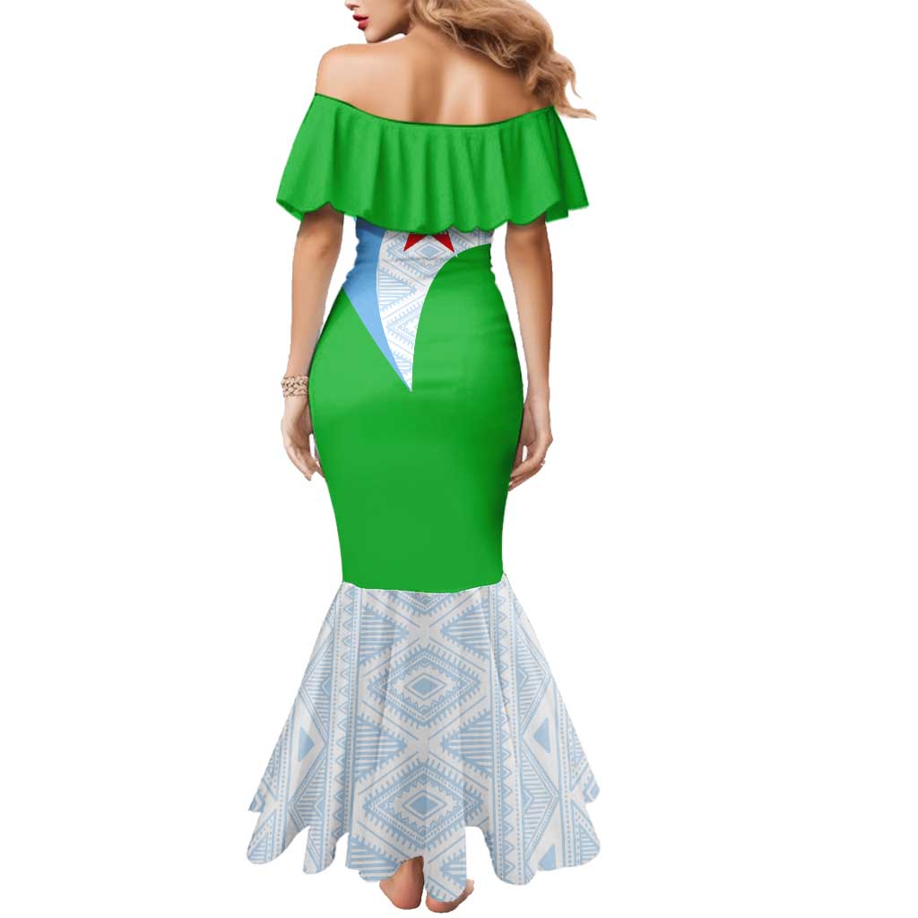 Djibouti Cultural Family Matching Mermaid Dress and Hawaiian Shirt National Emblem, Tribal Motifs and Red Star Symbol of Unity