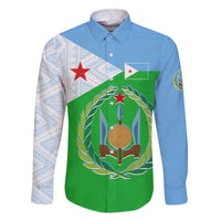 Djibouti Cultural Family Matching Off The Shoulder Long Sleeve Dress and Hawaiian Shirt National Emblem, Tribal Motifs and Red Star Symbol of Unity