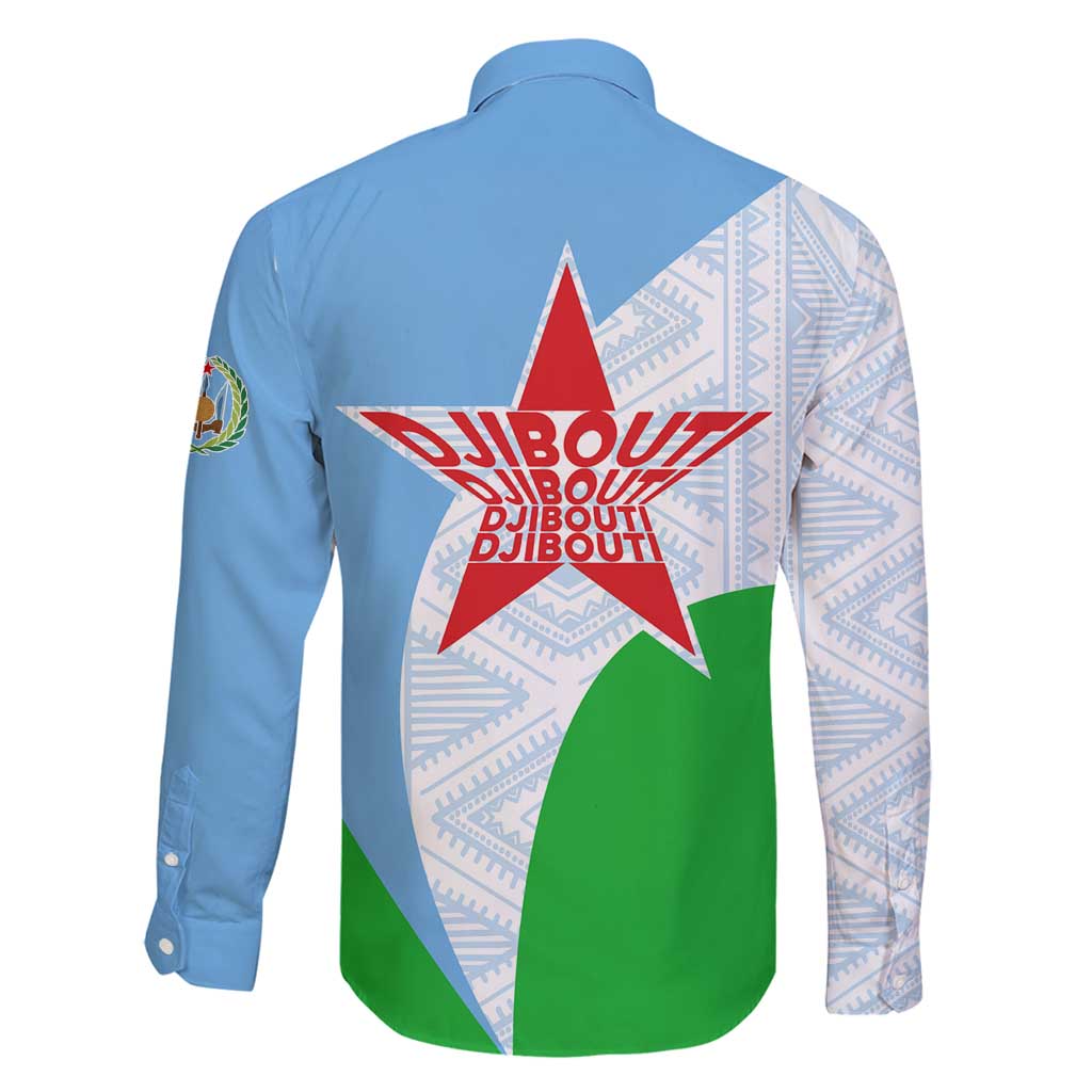 Djibouti Cultural Family Matching Off Shoulder Maxi Dress and Hawaiian Shirt National Emblem, Tribal Motifs and Red Star Symbol of Unity
